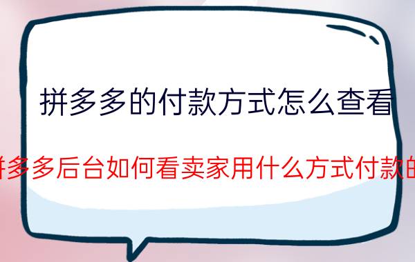 拼多多的付款方式怎么查看 拼多多后台如何看卖家用什么方式付款的？